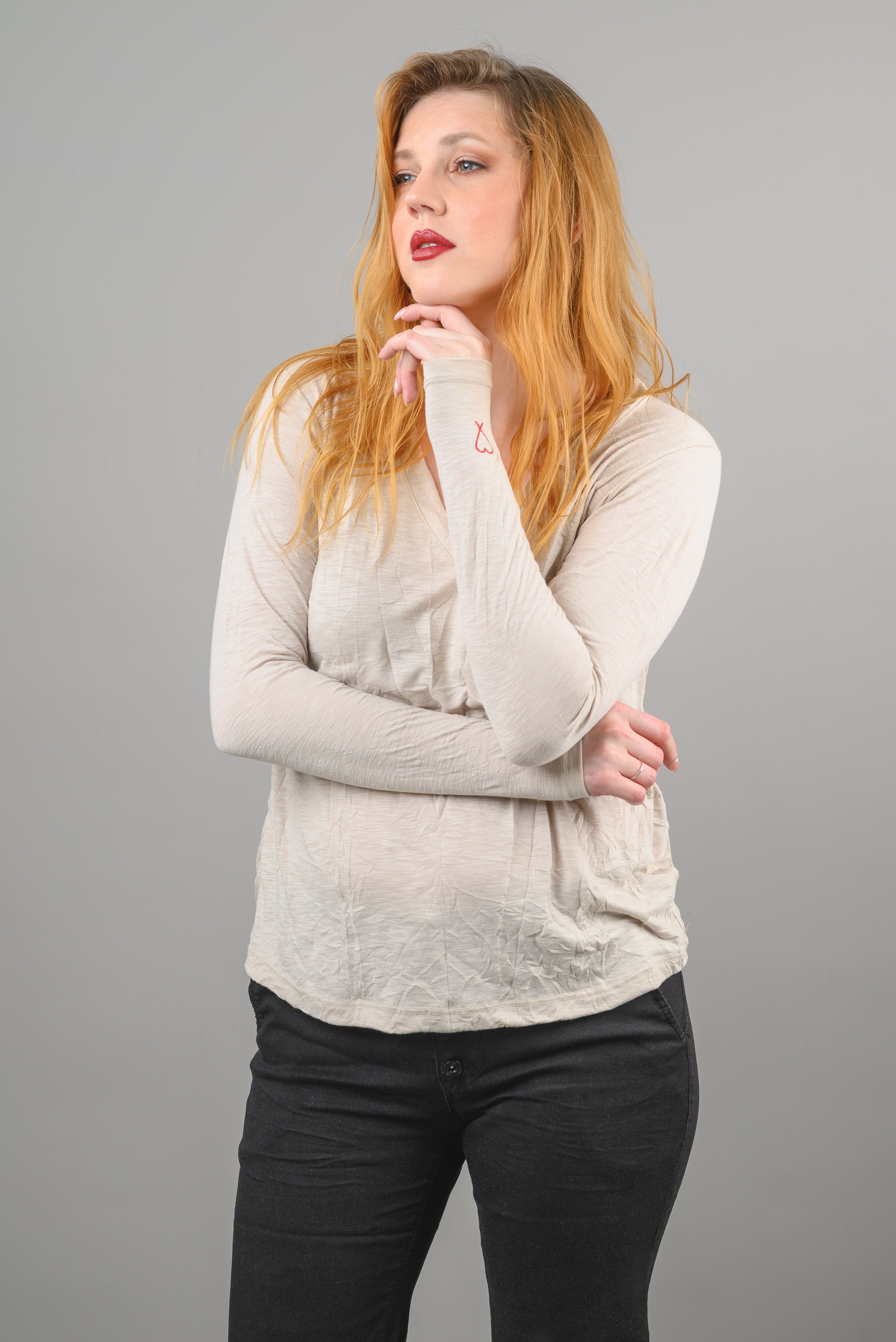 Jolene Crinkle Top with Heart Embroidery