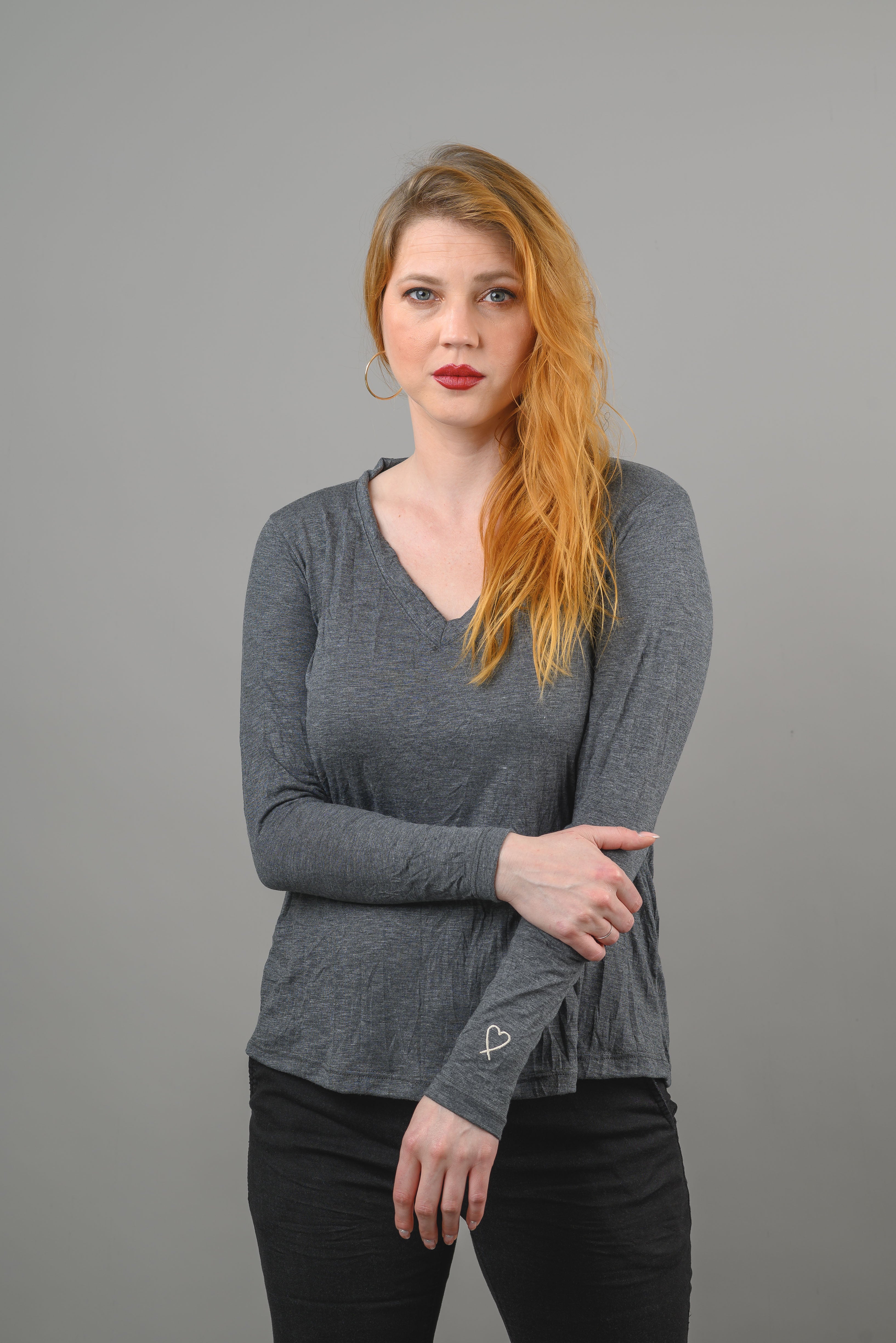 Jolene Crinkle Top with Heart Embroidery